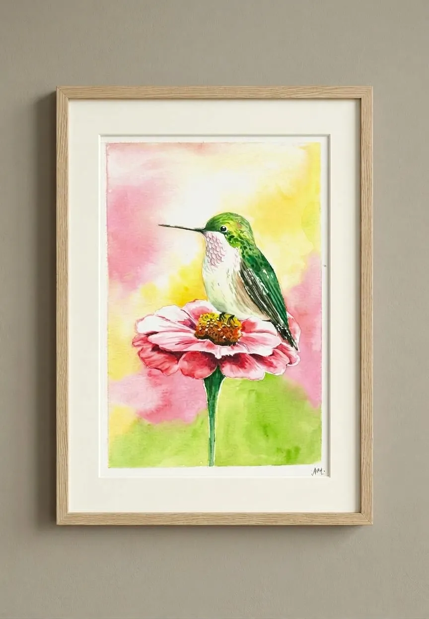 Humming bird sitting on the Zinnia